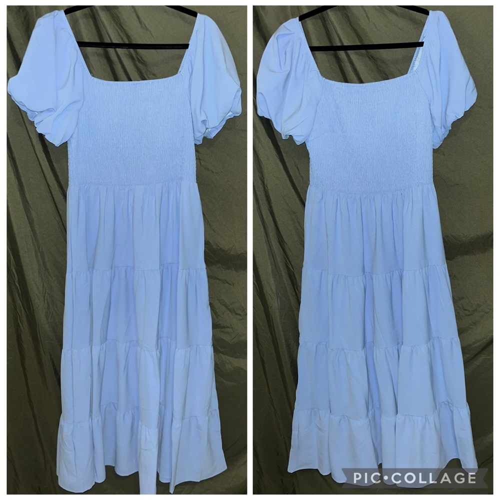 Pretty garden Light Blue Maxi Dress Cottagecore Milkmaid wedding guest Medium